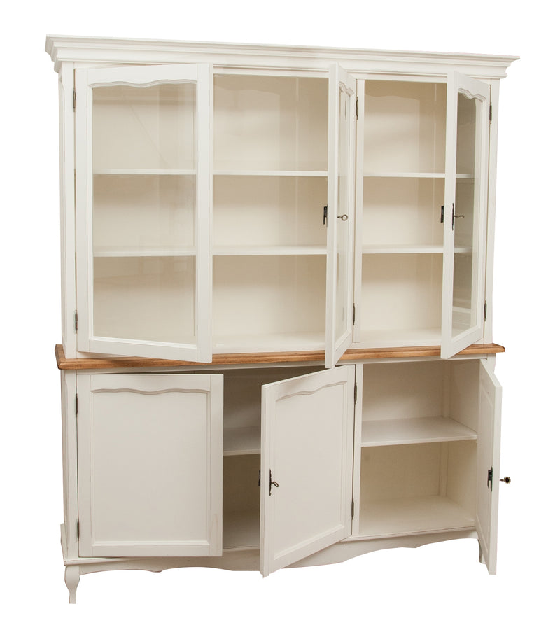 Biscottini Credenza in legno massello di tiglio struttura bianca piano finitura naturale L175xPR41xH207 cm. Made in Italy