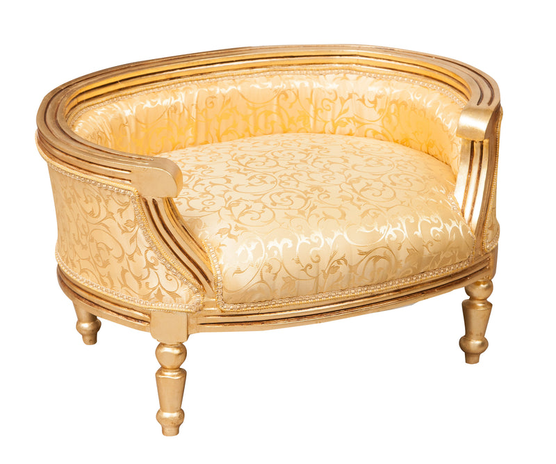 Biscottini Pouf con schienale stile francese Luigi XVI in legno massello di faggio oro