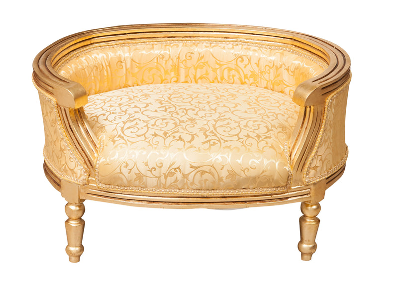 Biscottini Pouf con schienale stile francese Luigi XVI in legno massello di faggio oro