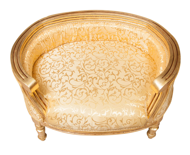 Biscottini Pouf con schienale stile francese Luigi XVI in legno massello di faggio oro