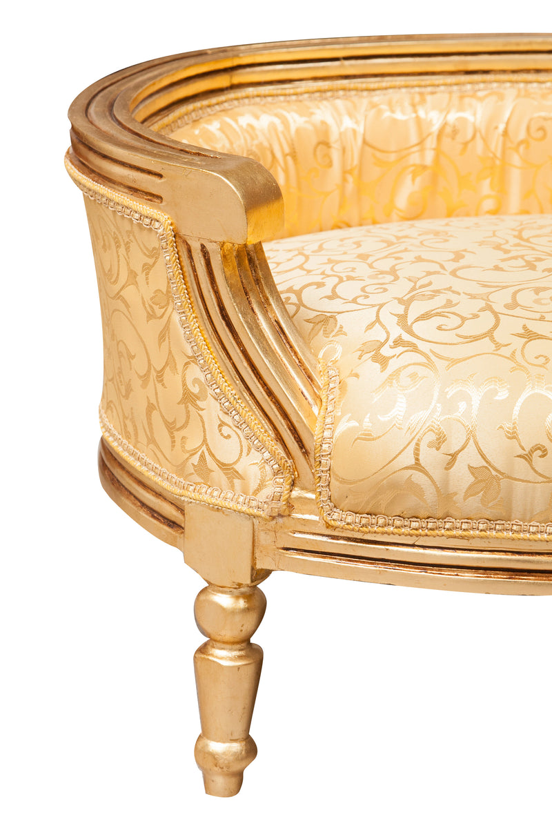 Biscottini Pouf con schienale stile francese Luigi XVI in legno massello di faggio oro
