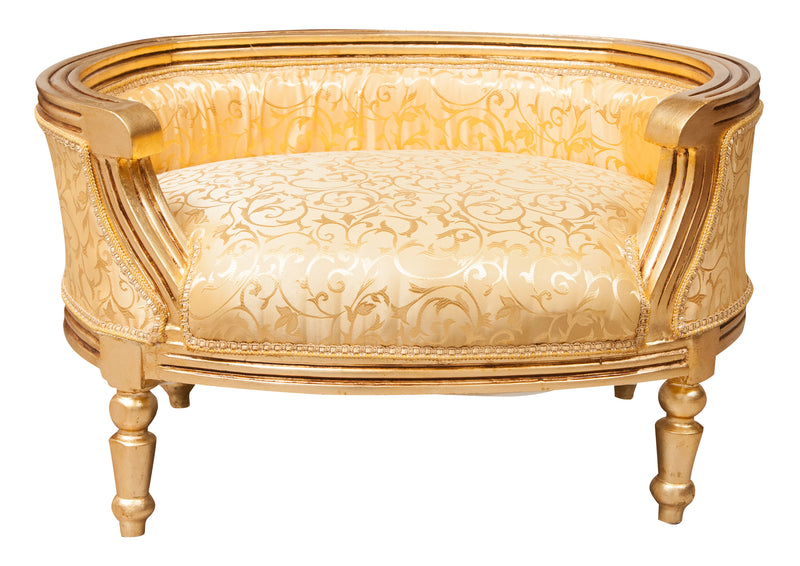 Biscottini Pouf con schienale stile francese Luigi XVI in legno massello di faggio oro