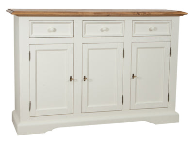Biscottini Credenza Shabby-Country Chic in legno massello di tiglio artigianale struttura bianca anticata piano finitura naturale L156xPR45