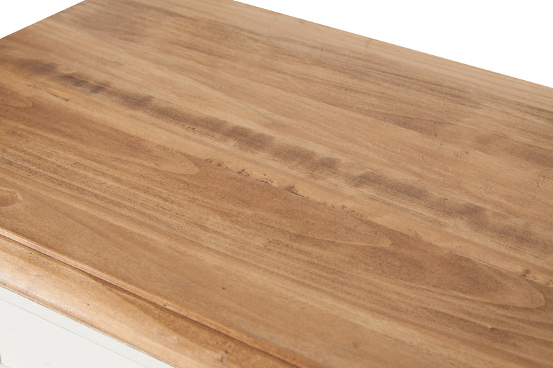 Biscottini Credenza Shabby-Country Chic in legno massello di tiglio artigianale struttura bianca anticata piano finitura naturale L156xPR45