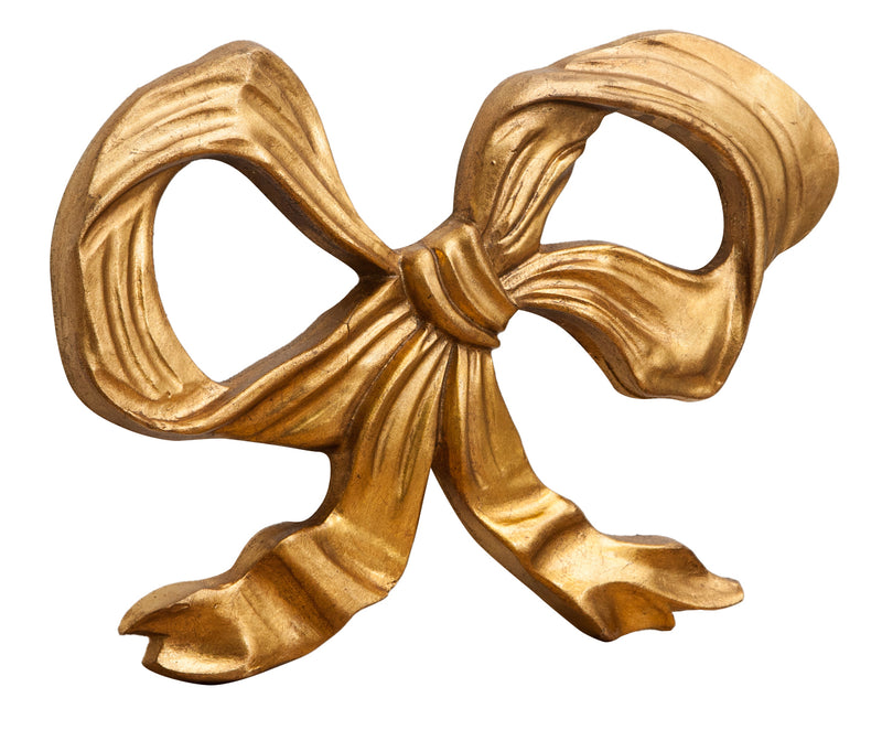 Biscottini Decoro a forma di fiocco in legno finitura foglia oro anticato L56xPR4xH39 cm Made in Italy