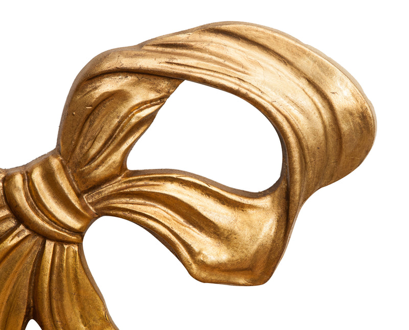 Biscottini Decoro a forma di fiocco in legno finitura foglia oro anticato L56xPR4xH39 cm Made in Italy