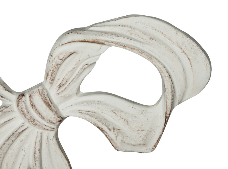 Biscottini Decoro a forma di fiocco in legno finitura bianco anticato L56xPR3xH39 cm Made in Italy