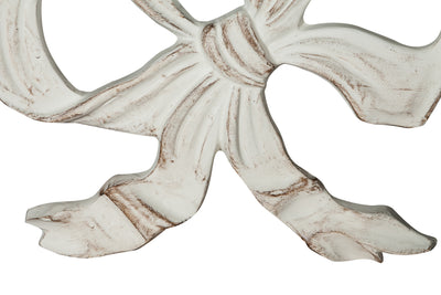 Biscottini Decoro a forma di fiocco in legno finitura bianco anticato L56xPR3xH39 cm Made in Italy