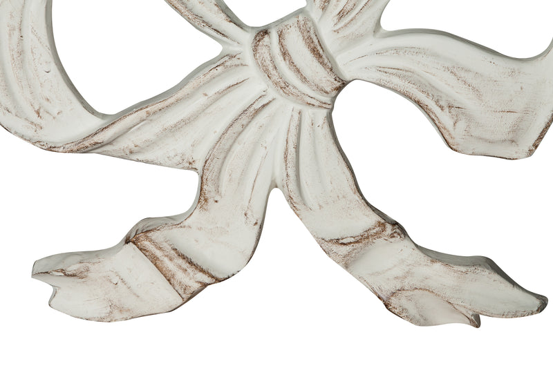 Biscottini Decoro a forma di fiocco in legno finitura bianco anticato L56xPR3xH39 cm Made in Italy