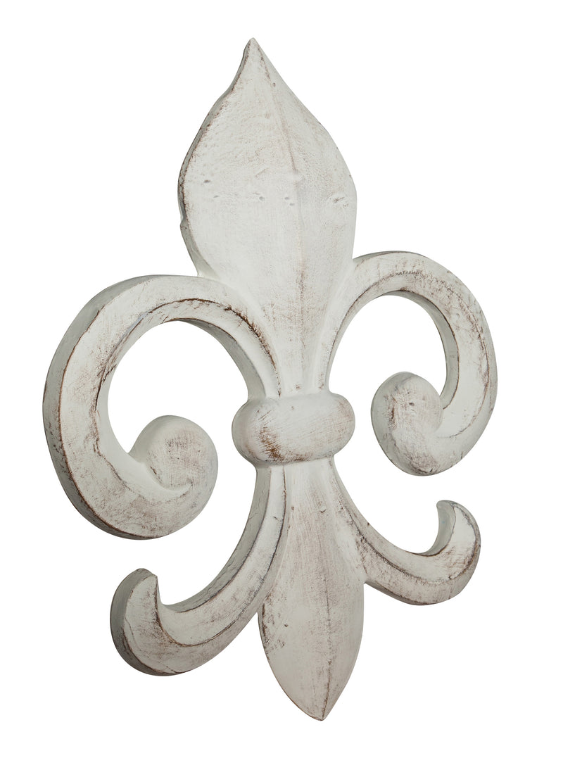 Biscottini Decoro a forma di giglio in legno finitura bianco anticato L63xPR6xH48 cm Made in Italy