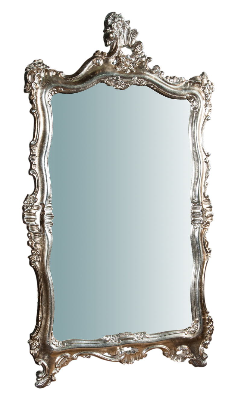 Biscottini Specchiera da parete in legno finitura foglia argento anticato L66XPR7XH118 CM Made in Italy