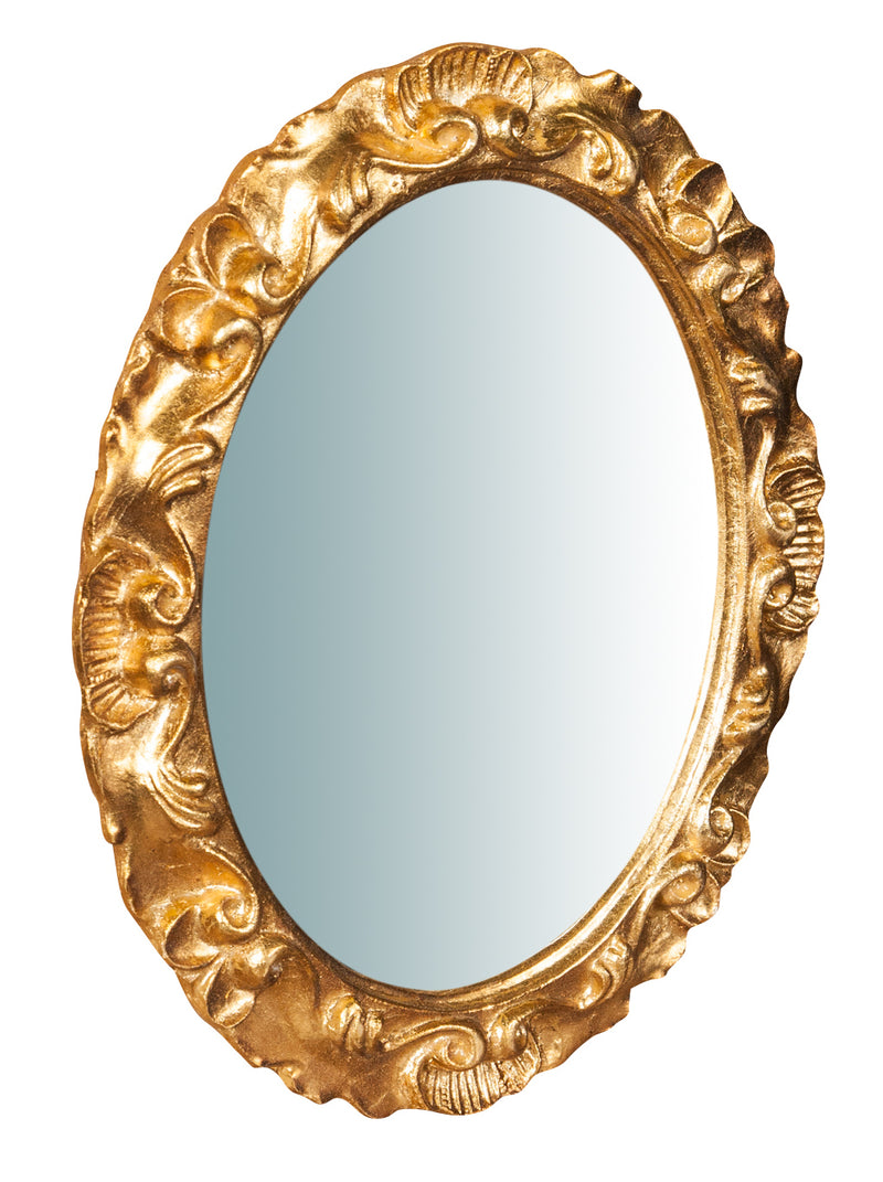 Biscottini Specchiera da parete in legno finitura foglia oro anticato L28xPR2xH34 cm Made in Italy