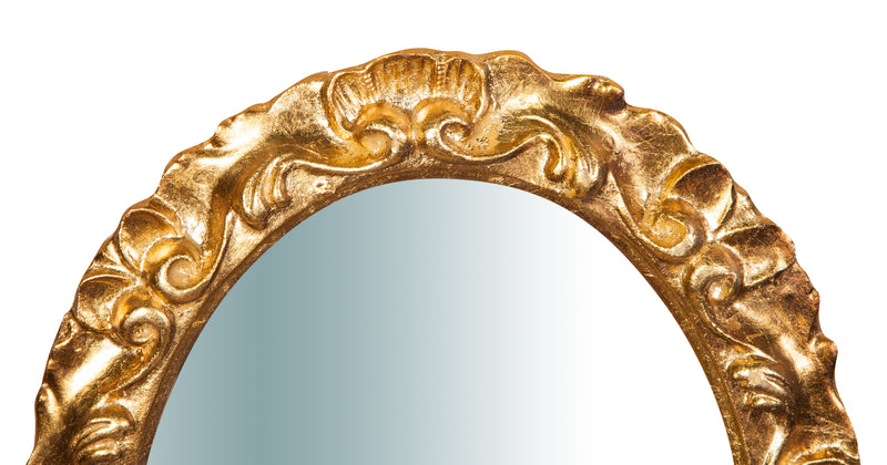 Biscottini Specchiera da parete in legno finitura foglia oro anticato L28xPR2xH34 cm Made in Italy