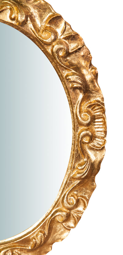 Biscottini Specchiera da parete in legno finitura foglia oro anticato L28xPR2xH34 cm Made in Italy