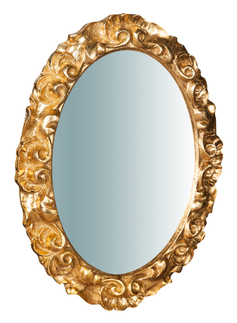 Biscottini Specchiera da parete in legno finitura foglia oro anticato L25xPR2,5xH31 cm Made in Italy