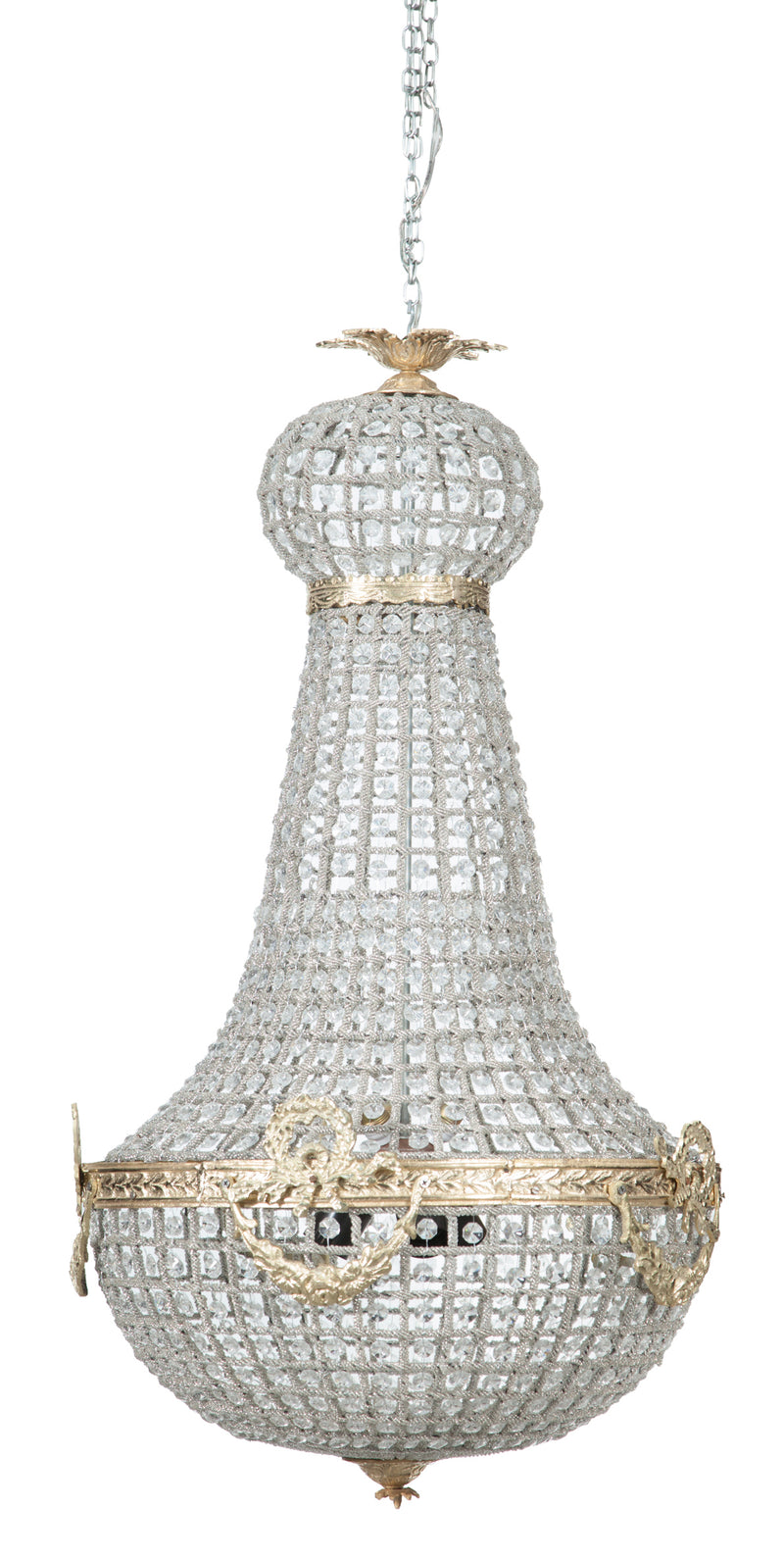 Biscottini Lampadario in fusione di ottone e gemme in cristallo Diam. 50XH100 cm struttura