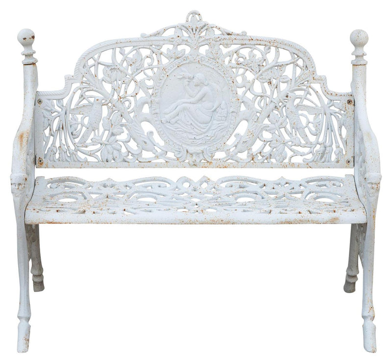 Biscottini Panchina Liberty in ghisa finitura bianca anticata 105x43x90 cm Robusta stabile