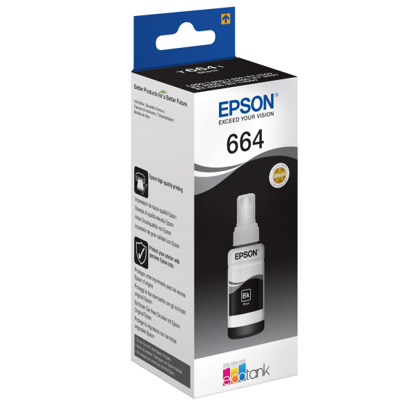 Cartuccia originale ad inchiostro Epson T6641 - Flacone di inchiostro originale per stampanti Epson Ecotank - Nero