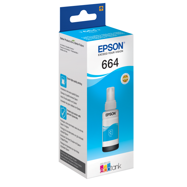Cartuccia originale ad inchiostro Epson T6642 - Flacone di inchiostro originale per stampanti Epson Ecotank - Ciano