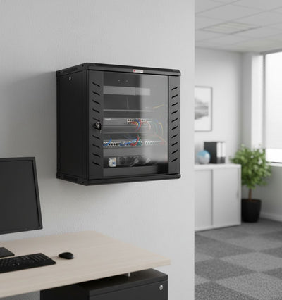 Armadio Rack 19'' a Muro 12 Unità P.600 mm Flat Pack Nero