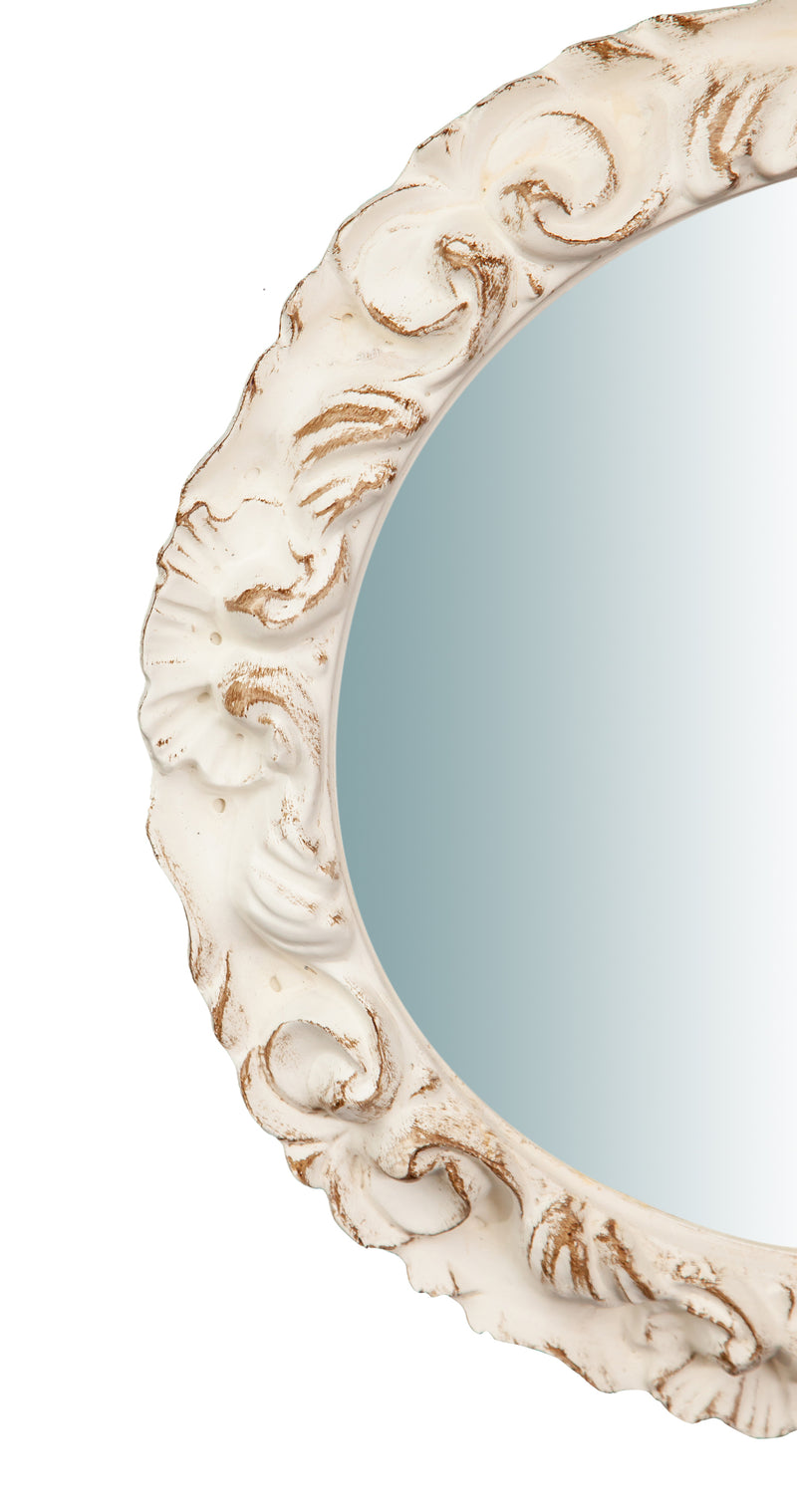 Biscottini Specchiera da parete in legno finitura bianco anticato L40XPR3XH40 cm Made in Italy