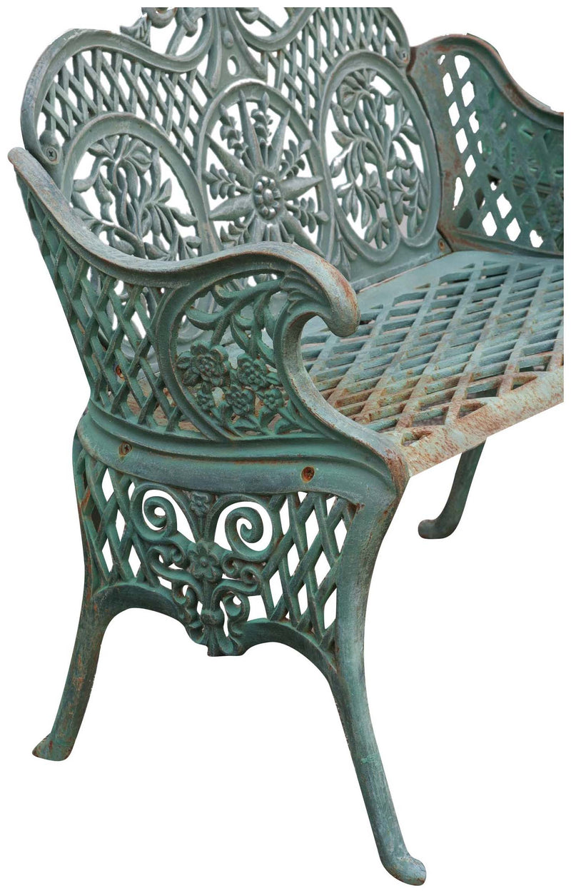 Biscottini Panchina Liberty in ghisa finitura verde anticata L110xPR55xH90 cm Robusta