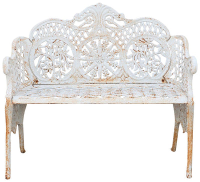 Biscottini Panchina Liberty da giardino in ghisa finitura bianca anticata L110xPR55xH90 cm