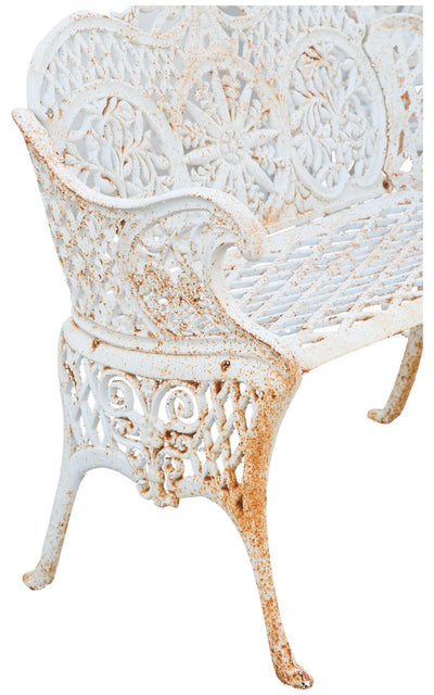 Biscottini Panchina Liberty da giardino in ghisa finitura bianca anticata L110xPR55xH90 cm