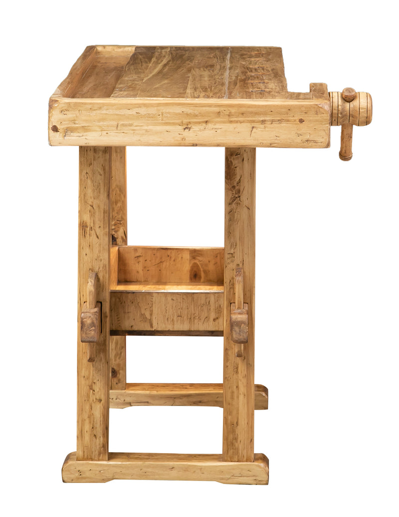 Biscottini Banco da lavoro Country in legno massello di tiglio finitura naturale L126xPR69xH90 cm. Made in Italy