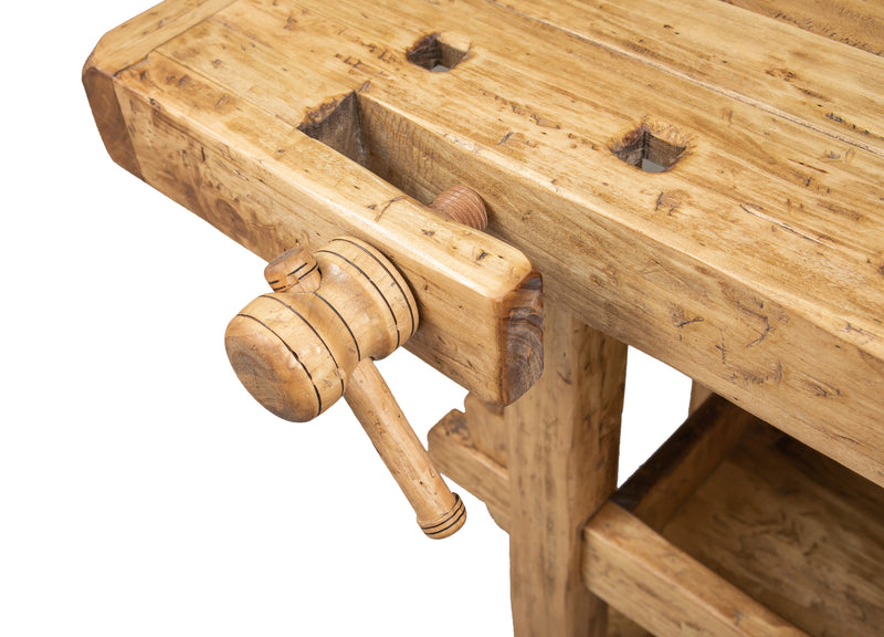 Biscottini Banco da lavoro Country in legno massello di tiglio finitura naturale L126xPR69xH90 cm. Made in Italy