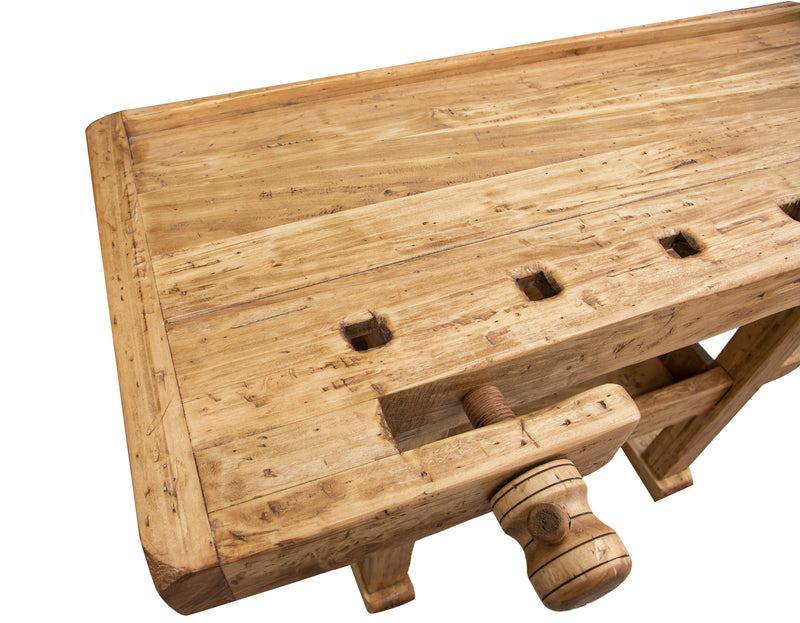 Biscottini Banco da lavoro Country in legno massello di tiglio finitura naturale L126xPR69xH90 cm. Made in Italy