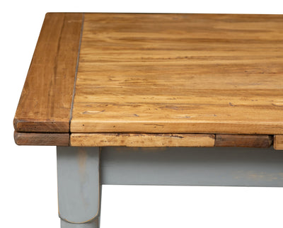 Biscottini Tavolo Country allungabile in legno massello di tiglio struttura grigio anticato piano naturale L120xPR80xH80 cm. Made in Italy