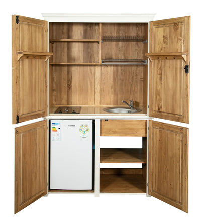 Biscottini CREDENZA CUCINA IN LEGNO MASSELLO DI TIGLIO FINITURA BIANCA ANTICATA L130XPR60XH115 CM. MADE IN ITALY