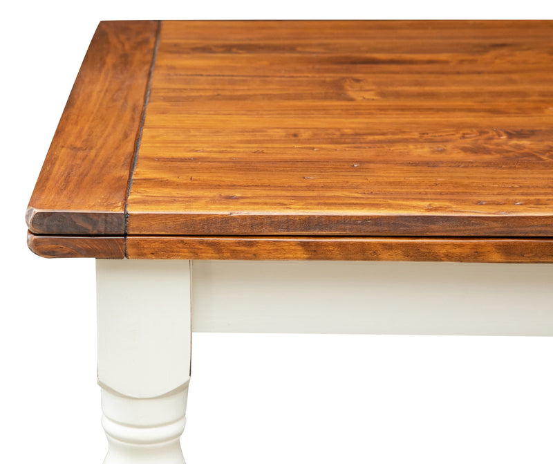 Biscottini Tavolo Country allungabile in legno massello di tiglio struttura bianca anticata piano noce L220xPR100xH80 cm. Made in Italy