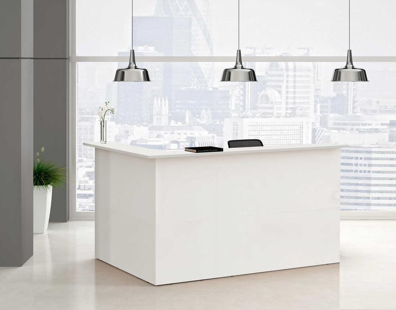 Banco reception angolare in melaminico verniciato cm. 76,1X76,1X117h