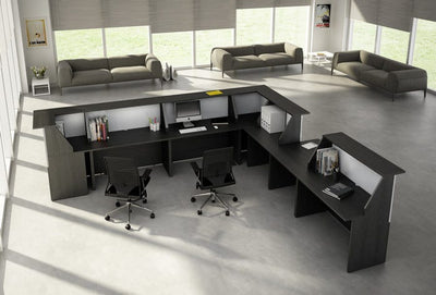 Banco reception angolare in melaminico verniciato cm. 76,1X76,1X117h