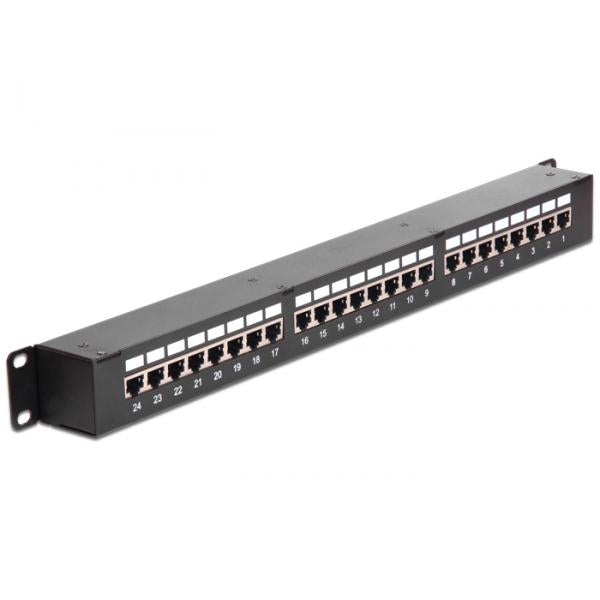 Pannello patch Delock con accoppiatori - CAT 6 - STP - RJ-45 X 24 - nero - 1U - 48,3 cm (19")
