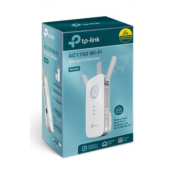 Pocket Range Extender TP-Link AC1750 RE450 - Velocità Wi-Fi totale fino a 1750Mbps: 450Mbps su 2.4GHz + 1300Mbps su 5GHz - Porta GLAN - 3 Antenne