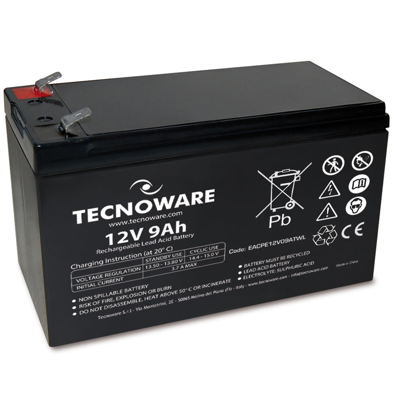 TECNOWARE POWER BATTERY 12V 9AH (EACPE12V09ATWL) - BATTERIA ERMETICA AL PIOMBO - LONG LIFE - GARANZIA 24 MESI