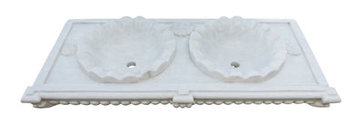 Biscottini Lavabo a due buche merlettate in marmo bianco L130xPR56xH15 cm Vasca realizzata