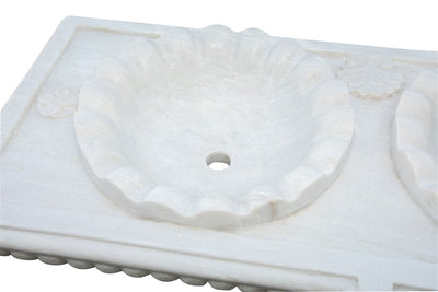 Biscottini Lavabo a due buche merlettate in marmo bianco L130xPR56xH15 cm Vasca realizzata