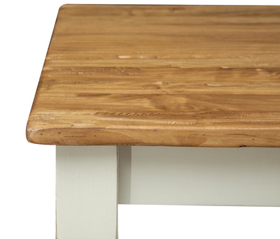 Biscottini Tavolo Country in legno massello di tiglio struttura bianca anticata piano naturale. Made in Italy