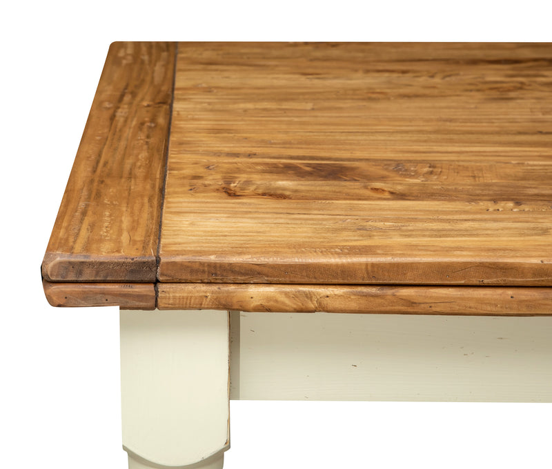 Biscottini Tavolo Country allungabile legno massello di tiglio struttura bianca anticata piano naturale L250xPR100xH80 cm. Made in Italy