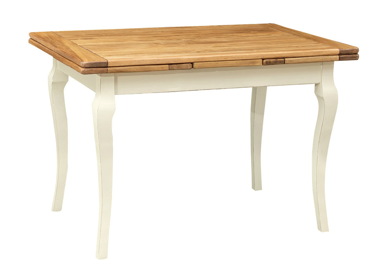 Biscottini Tavolo Country allungabile in legno massello di tiglio struttura bianca anticata piano naturale. Made in Italy