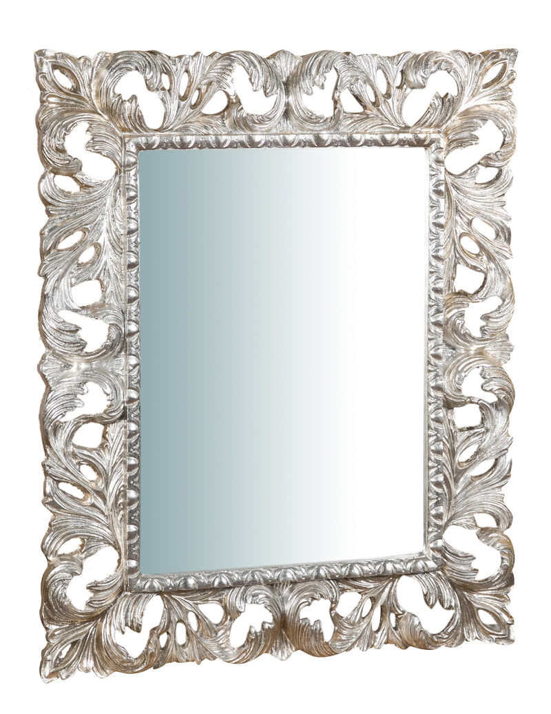 Biscottini SPECCHIERA DA PARETE IN LEGNO FINITURA FOGLIA ARGENTO L82XPR6XH101 cm Made in Italy