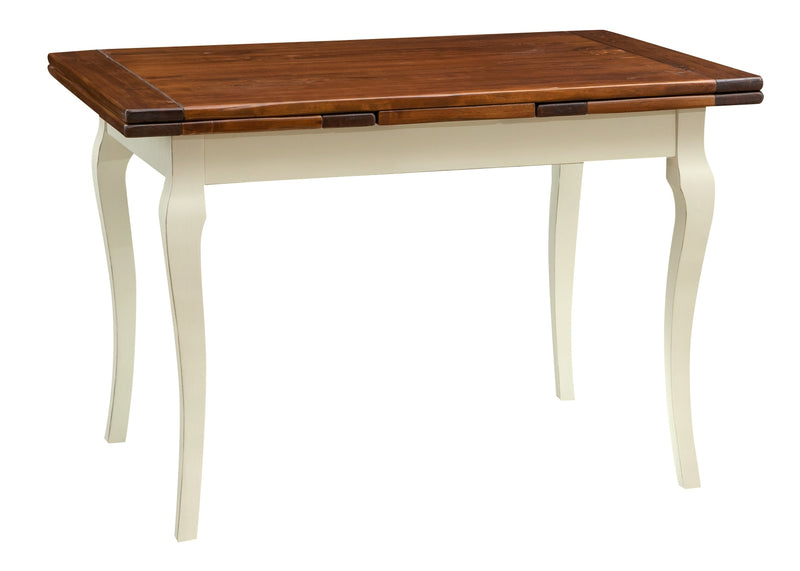 Biscottini Tavolo Country allungabile in legno massello di tiglio struttura bianca anticata piano noce Made in Italy
