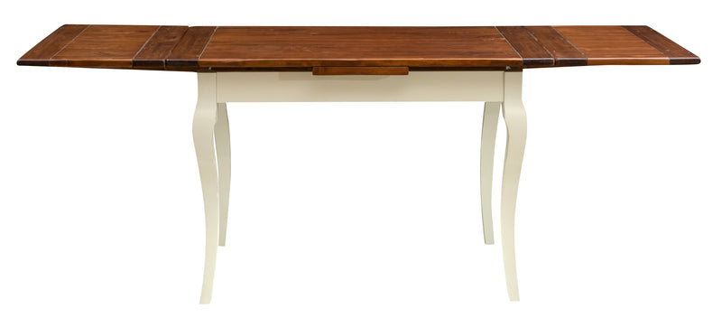 Biscottini Tavolo Country allungabile in legno massello di tiglio struttura bianca anticata piano noce Made in Italy