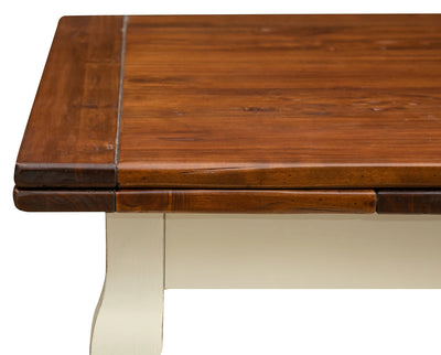 Biscottini Tavolo Country allungabile in legno massello di tiglio struttura bianca anticata piano noce Made in Italy