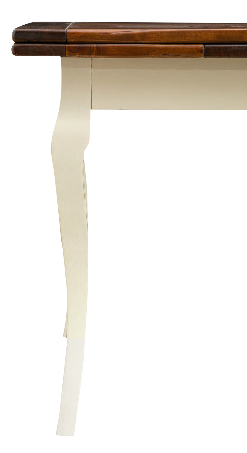 Biscottini Tavolo Country allungabile in legno massello di tiglio struttura bianca anticata piano noce Made in Italy