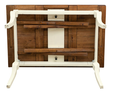 Biscottini Tavolo Country allungabile in legno massello di tiglio struttura bianca anticata piano noce Made in Italy